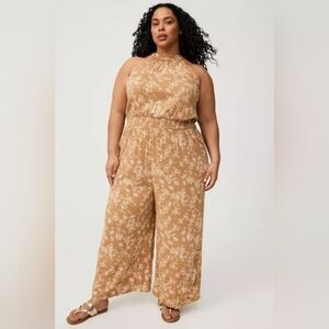 Torrid Floral Tan Sleeveless High Neck Jumpsuit